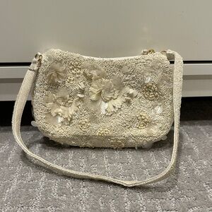 Elegant Cream Floral Embellished Women's Bag